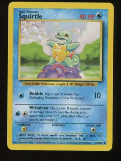 Squirtle Unplayed Unlimited Base Set #63 /102 Pokemon Card NM - Image 1