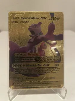 Basic Mewtwo & Mew GX HP 270 Gold Foil Fan Art Pokemon Card - Image 1