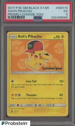 2017 Pokemon SM BSP I Choose You! #SM110 Ash's Pikachu PSA 5 EX - Image 1