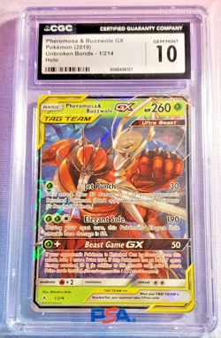 2019 POKEMON PHEROMOSA & BUZZWOLE GX #1/214 UNBROKEN BONDS CGC 10 (B) - Image 1