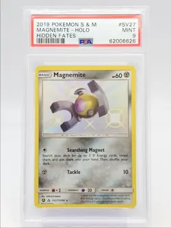 MAGNEMITE 2019 POKEMON S&M HIDDEN FATES HOLO SHINY RARE SV27/SV94 PSA 9 Q0004 - Image 1