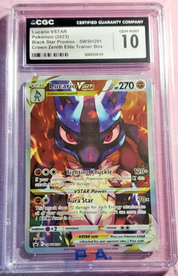 2023 Pokemon SWSH 291 Lucario VStar Crown Zenith ETB Black Star Promo CGC 10 - Image 1