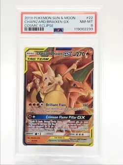 CHARIZARD & BRAIXEN GX 2019 POKEMON COSMIC ECLIPSE RARE A 22/236 PSA 8 Q0004 - Image 1