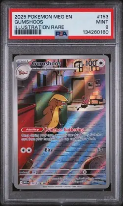 2025 POKEMON MEG EN-MEGA EVOLUTION #153 GUMSHOOS ILLUSTRATION RARE - PSA 9 MINT - Image 1