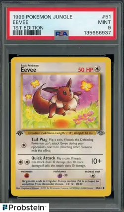 1999 Pokemon Jungle 1st Edition #51 Eevee PSA 9 MINT - Image 1