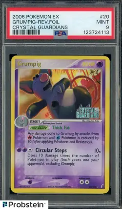 2006 Pokemon EX Crystal Guardians #20 Grumpig Reverse Foil PSA 9 MINT - Image 1