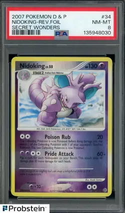 2007 Pokemon D & P Secret Wonders #34 Nidoking Reverse Foil PSA 8 NM-MT - Image 1