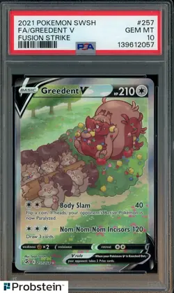 2021 Pokemon SWSH Fusion Strike #257 Greedent V Fa PSA 10 GEM MINT - Image 1