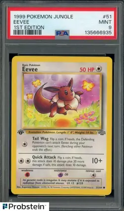 1999 Pokemon Jungle 1st Edition #51 Eevee PSA 9 MINT - Image 1