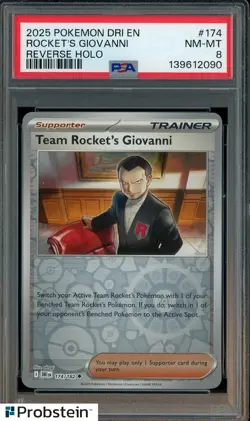 2025 Pokemon DRI EN Reverse Holo #174 Rocket's Giovanni PSA 8 NM-MT - Image 1
