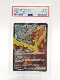ROCKET'S MOLTRES EX 2025 POKEMON DESTINED RIVALS ULTRA RARE 208 PSA 8 Q0004 - Image 1