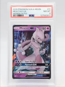MEWTWO GX 2019 POKEMON S & M HIDDEN FATES RARE HOLO 31/68 PSA 8 Q0004 - Image 1