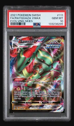 2021 POKEMON SWSH EVOLVING SKIES RAYQUAZA VMAX 111/203 ULTRA RARE PSA 10 - Image 1