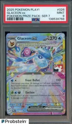 2025 Pokemon Play! Prize PackSer 7 #026 Glaceon Ex PSA 9 MINT - Image 1