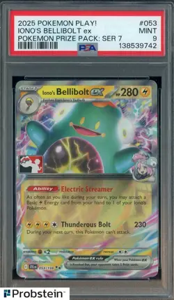 2025 Pokemon Play! Prize PackSer 7 #053 Iono's Bellibolt Ex PSA 9 MINT - Image 1