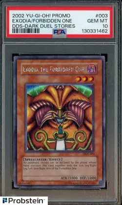 2002 YU-GI-OH! PROMO DDS-DARK DUEL STORIES #003 EXODIA/FORBIDDEN ONE PSA 10 - Image 1