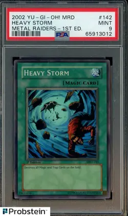 2002 YU-GI-OH! MRD-METAL RAIDERS #142 HEAVY STORM METAL RAIDERS-1ST ED. PSA 9 - Image 1