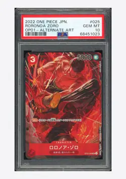One Piece PSA 10 Roronoa Zoro SR Alternate Art 2022 OP01-025 OP01 Japanese - Image 1