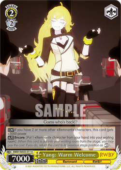 Yang: Warm Welcome - RWBY/WX03-011 - U Near Mint Weiss Schwarz RWBY - Image 1