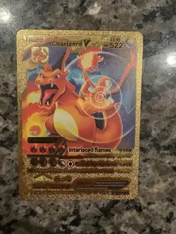 Pokemon Interlaced Flames Charizard V Gold Foil Card LV. 92 HP 522 Fan Art - Image 1