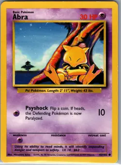 Abra 43/102 Non Holo Base Set - Pokemon Card - NM - Image 1