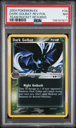 2004 POKEMON EX TEAM ROCKET RETURNS #34 DARK GOLBAT-REVERSE FOIL PSA 7 - Image 1