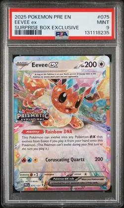 131118235 Eevee ex 2025 Pokemon Prismatic Evolutions #075/131 Promos PSA 9 - Image 1