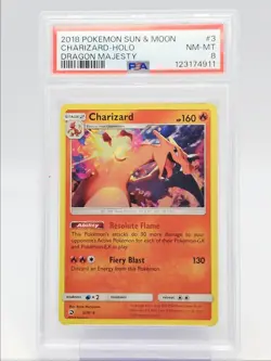 CHARIZARD 2018 POKEMON S & M DRAGON MAJESTY HOLO RARE 3/70 PSA 8 Q0004 - Image 1