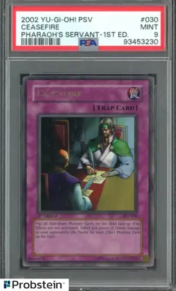 2002 YU-GI-OH! PSV-PHARAOH'S SERVANT 1ST ED #030 CEASEFIRE PSA 9 MINT - Image 1