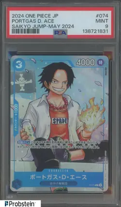 Auction #3 PSA 9 One Piece Japanese Portgas D. Ace P-074 Saikyo Jump May Promo - Image 1