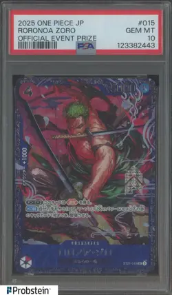 2025 One Piece JPN Official Event Prize #015 Roronoa Zoro PSA 10 GEM MINT - Image 1