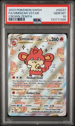 2023 POKEMON SWORD & SHIELD CROWN ZENITH #GG37 FULL ART/SIMISEAR VSTAR PSA 10 - Image 1
