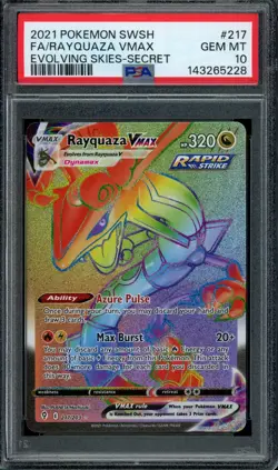 PSA 10 GEM MINT Rayquaza VMAX Evolving Skies Secret Rare 2021 Pokemon 217/203 - Image 1