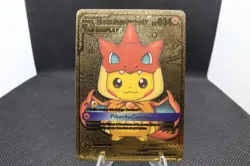 Pokemon TCG Pikachu Mega Charizard Y HP 634 Tag Cosplay Gold Foil Fan Art - Image 1