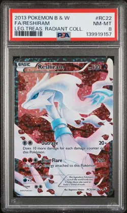 2013 POKEMON B&W LEGEND TREASURES RADIANT COLL #RC22 FULL ART/RESHIRAM PSA 8 - Image 1