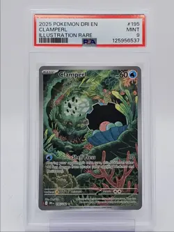 CLAMPERL 2025 POKEMON DESTINED ILLUSTRATION RARE 195/182 PSA 9 Q0004 - Image 1