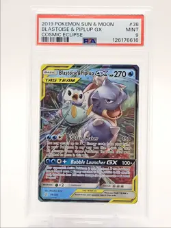BLASTOISE & PIPLUP GX 2019 POKEMON S&M COSMIC ECLIPSE RARE 38/236 PSA 9 Q0004 - Image 1