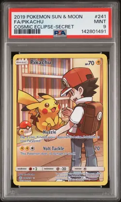 2019 POKEMON SUN & MOON COSMIC ECLIPSE SECRET #241 FULL ART/PIKACHU PSA 9 - Image 1