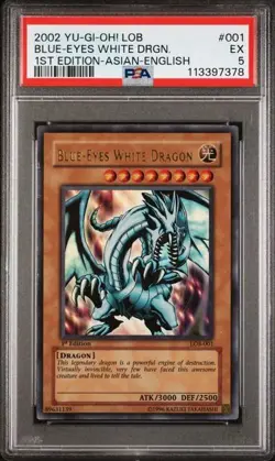 2002 Yu-Gi-Oh! LOB-001 Blue-Eyes White Dragon 1st Edition PSA 5 | Asian English - Image 1