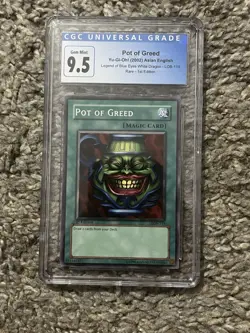 Yu-Gi-Oh! Pot of Greed 1st First Edition LOB-119, Asian English CGC 9.5 - Image 1