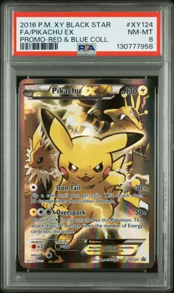 2016 POKEMON XY BLACK STAR PROMO RED & BLUE COLL FULL ART/PIKACHU EX PSA 8 - Image 1