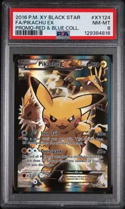 2016 POKEMON XY BLACK STAR PROMO RED & BLUE COLL FULL ART/PIKACHU EX PSA 8 - Image 1