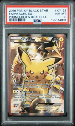 2016 POKEMON XY BLACK STAR PROMO RED & BLUE COLL FULL ART/PIKACHU EX PSA 8 - Image 1