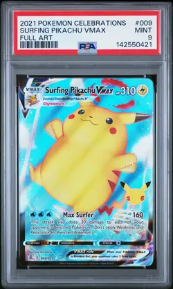 2021 POKEMON CELEBRATIONS #009 FULL ART/SURFING PIKACHU VMAX PSA 9 - Image 1