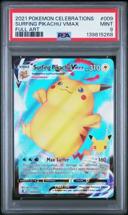 2021 POKEMON CELEBRATIONS #009 FULL ART/SURFING PIKACHU VMAX PSA 9 - Image 1