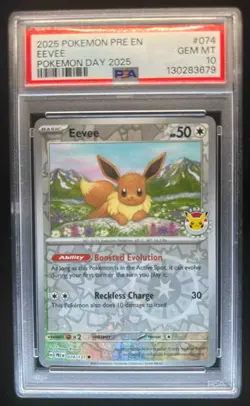 2025 Pokemon SV Prismatic Evolutions Pokemon Day Eevee Reverse Holo #074 PSA 10 - Image 1