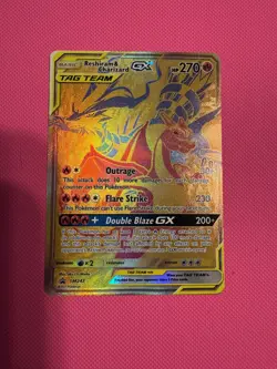 Pokemon Reshiram & Charizard GX Tag Team Gold Promo SM247 Card MP - Image 1