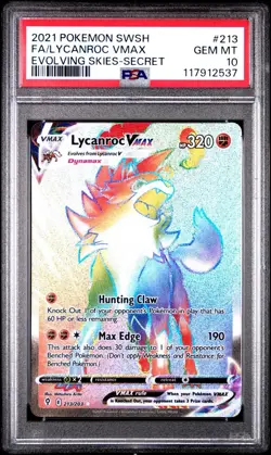 Pokemon TCG Evolving Skies Lycanroc VMAX Holo Secret Rare Card 213/203 PSA 10 - Image 2