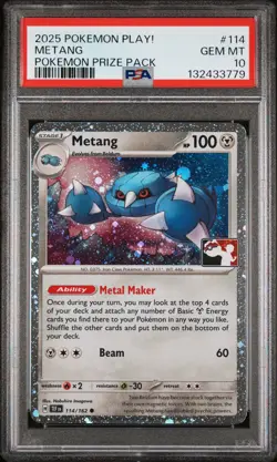 2025 POKEMON PLAY! POKEMON PRIZE PACK HOLO #114 METANG PSA 10 SWIRL! POP 3! - Image 1