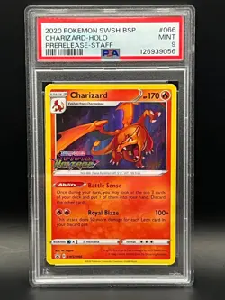 CHARIZARD SWSH066 Pokemon Vivid Voltage STAFF Prerelease Holo Promo- PSA 9 Mint - Image 1